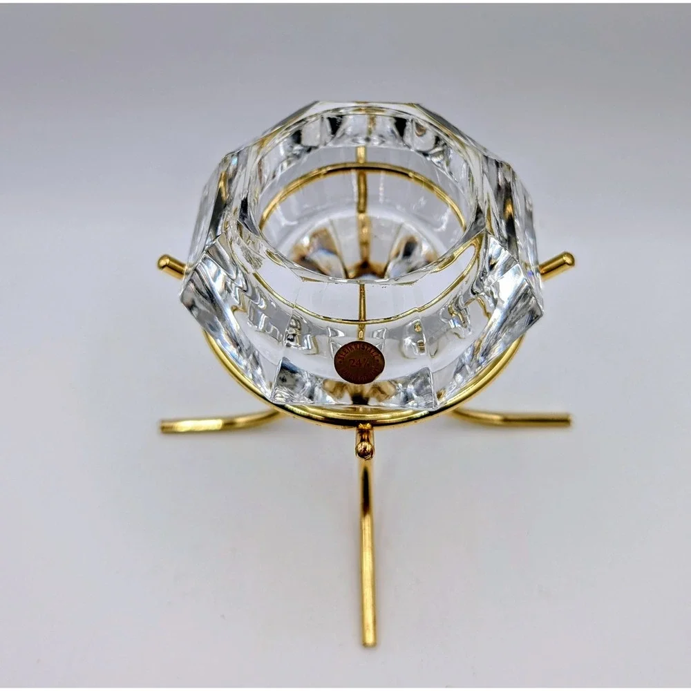 Bleikristall 24% Lead Crystal Diamond Candle Holder Germany Gold Tone Stand